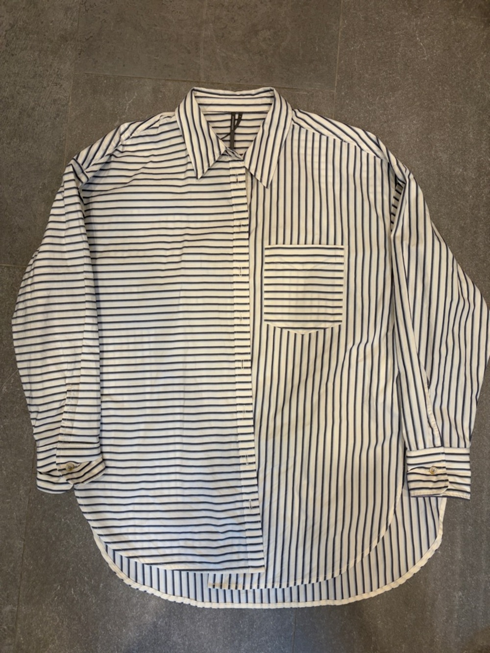 Anthropologie White Shirt with Black and Light Blue Stripes